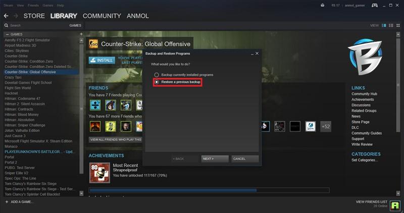 آموزش بازیابی نسخه پشتیبان Restore در استیم